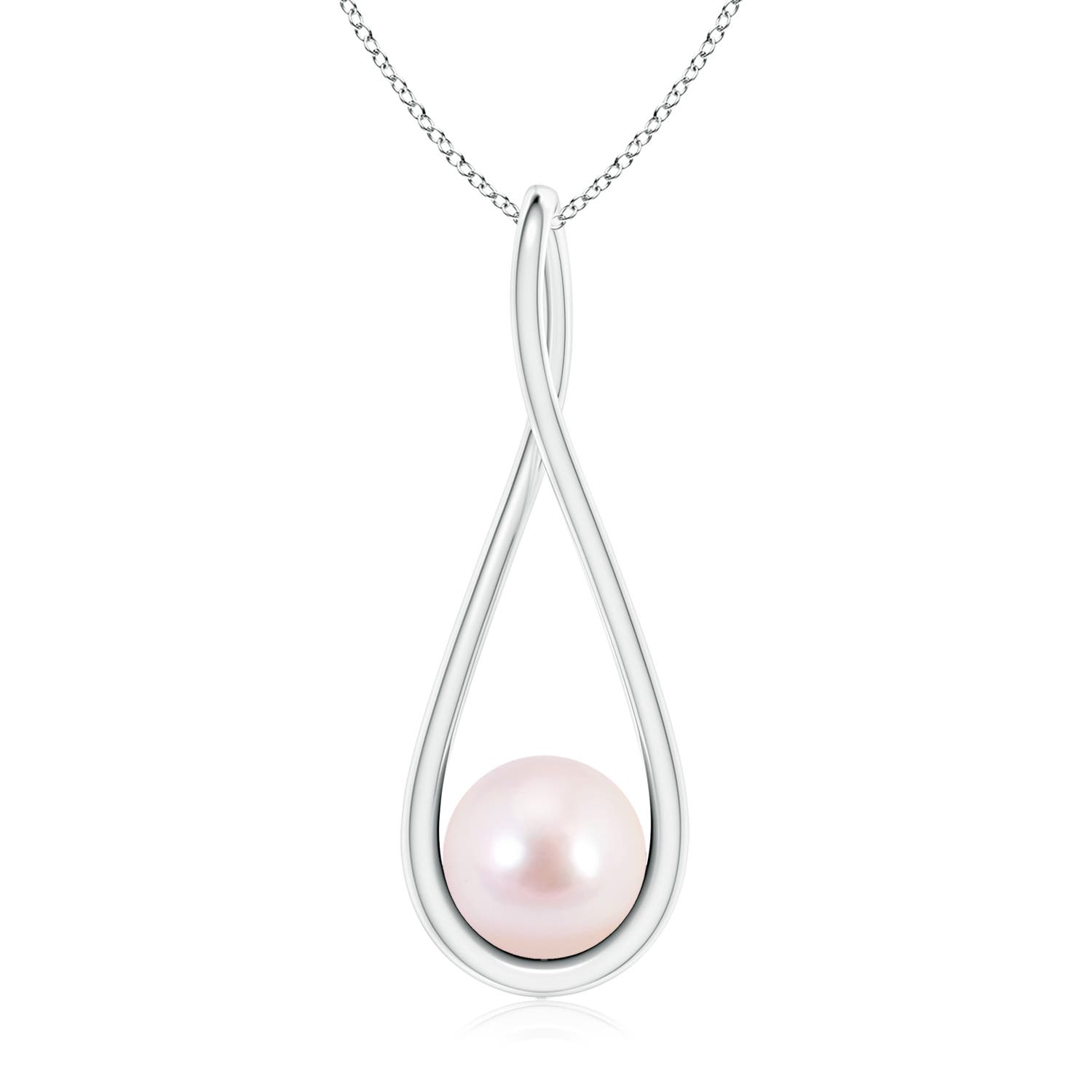 8mm AAAA Solitaire Japanese Akoya Pearl Cradle Pendant in White Gold