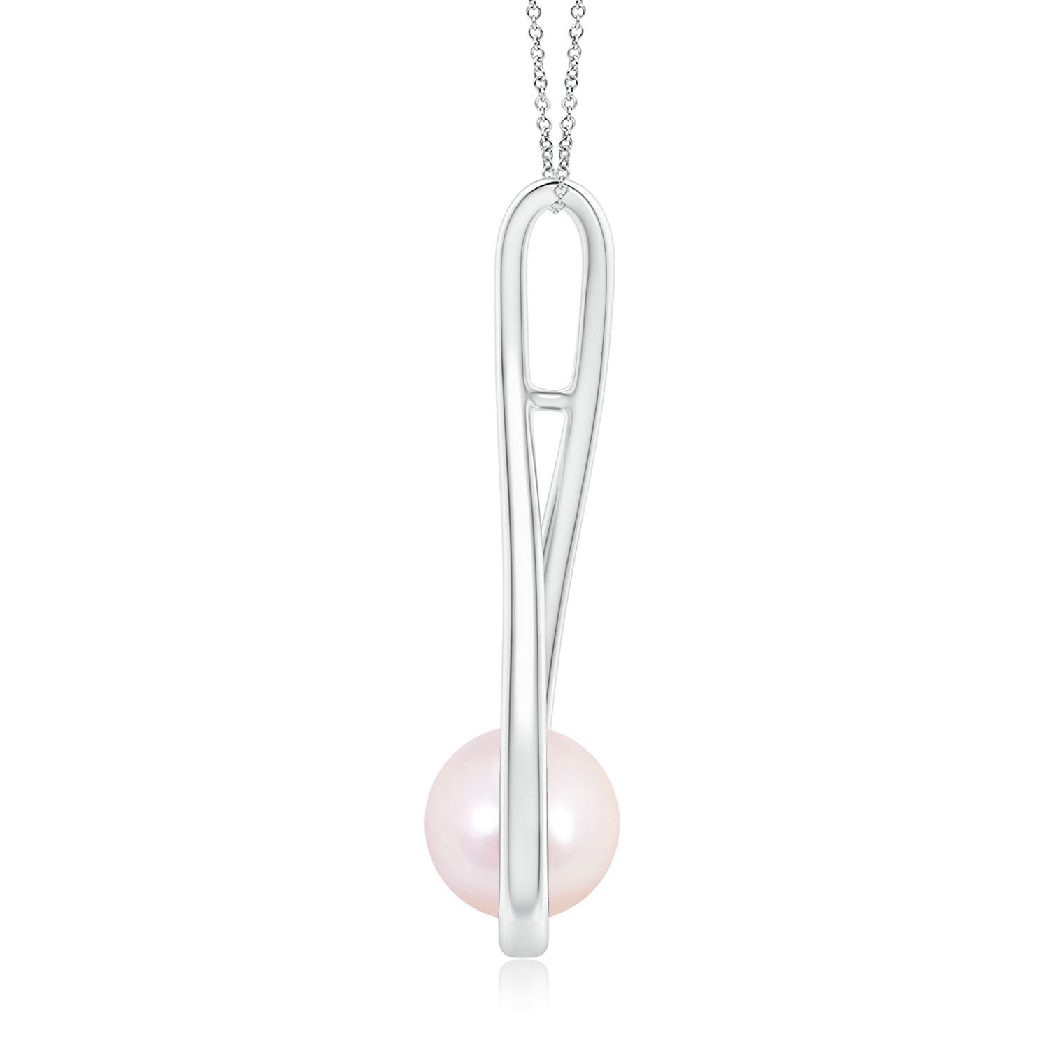 8mm AAAA Solitaire Japanese Akoya Pearl Cradle Pendant in White Gold