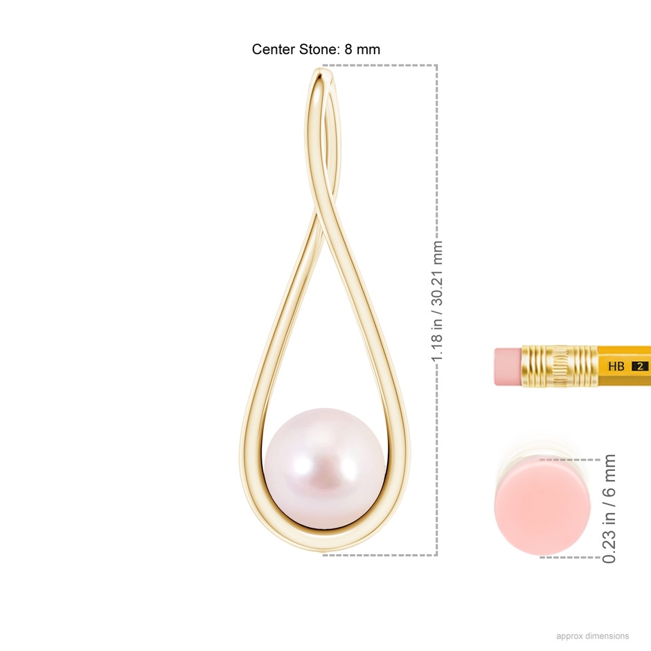 8mm AAAA Solitaire Japanese Akoya Pearl Cradle Pendant in Yellow Gold ruler