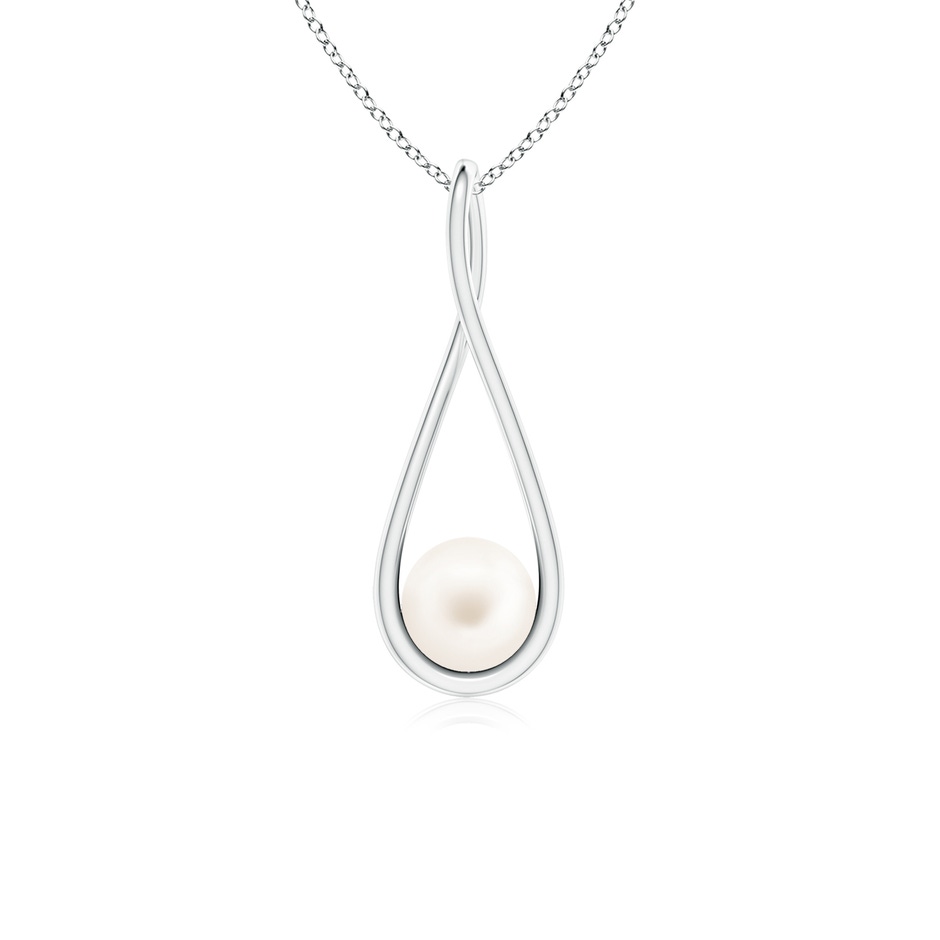 6mm AA Solitaire Freshwater Pearl Cradle Pendant in White Gold 