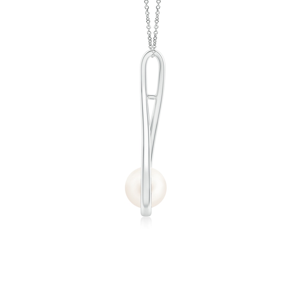 6mm AA Solitaire Freshwater Pearl Cradle Pendant in White Gold side 1