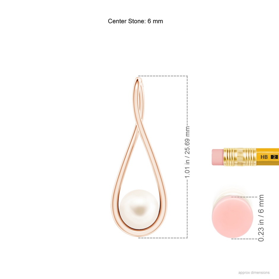 6mm AAA Solitaire Freshwater Pearl Cradle Pendant in Rose Gold ruler