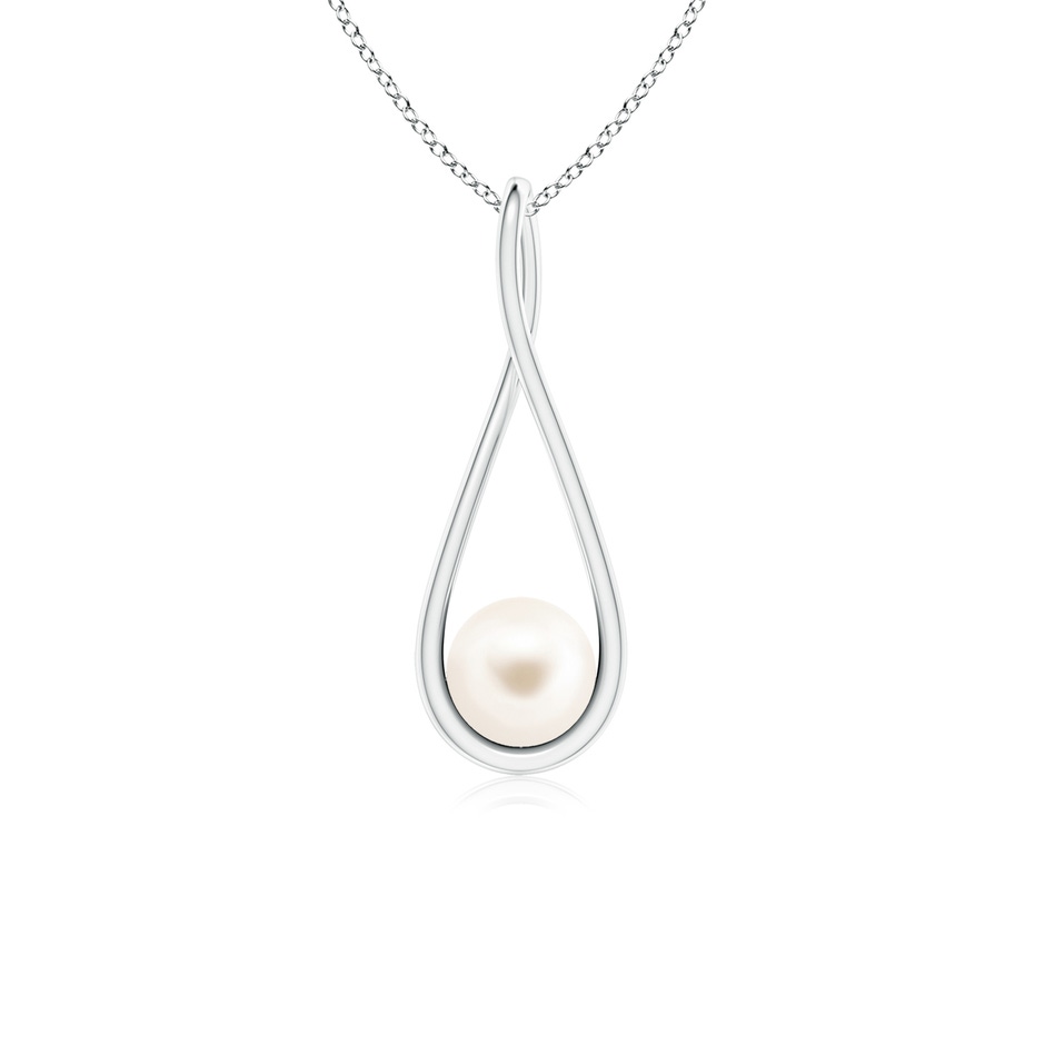 6mm AAA Solitaire Freshwater Pearl Cradle Pendant in White Gold 
