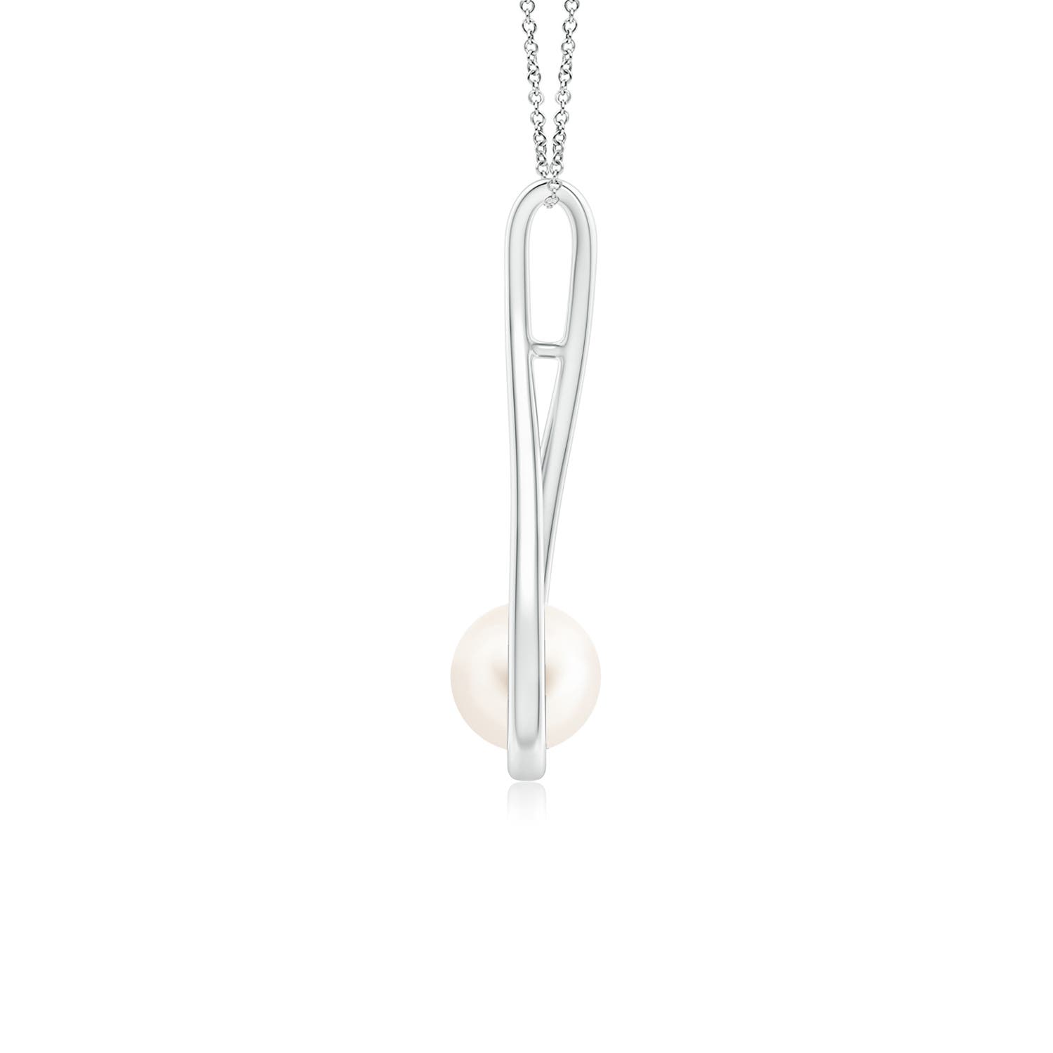 6mm AAA Solitaire Freshwater Pearl Cradle Pendant in White Gold
