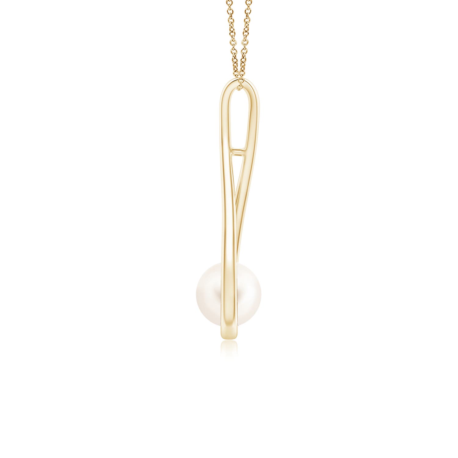 6mm AAA Solitaire Freshwater Pearl Cradle Pendant in Yellow Gold