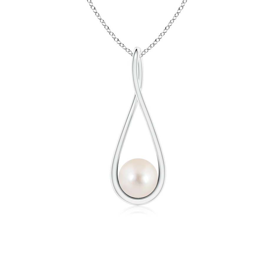 6mm AAAA Solitaire Freshwater Pearl Cradle Pendant in White Gold 