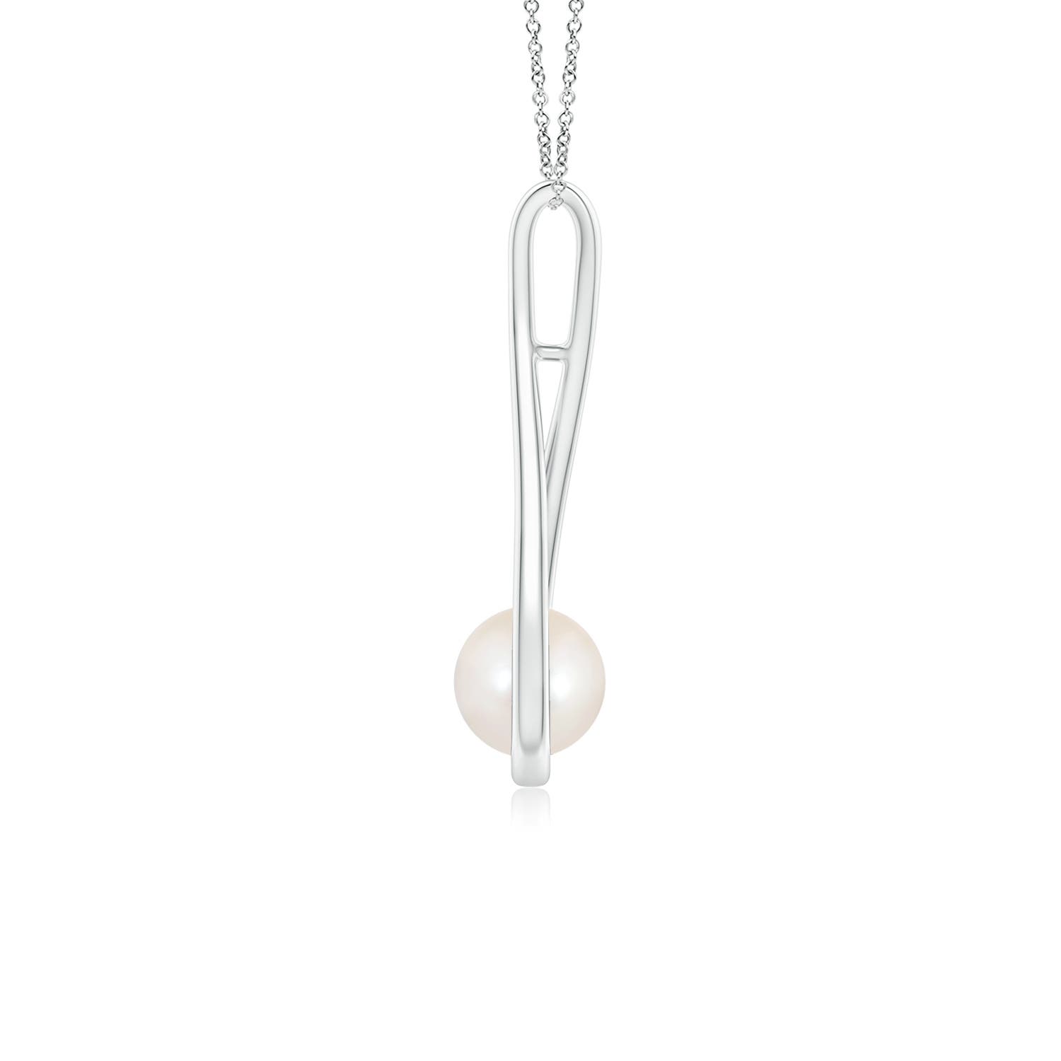 6mm AAAA Solitaire Freshwater Pearl Cradle Pendant in White Gold - side 1