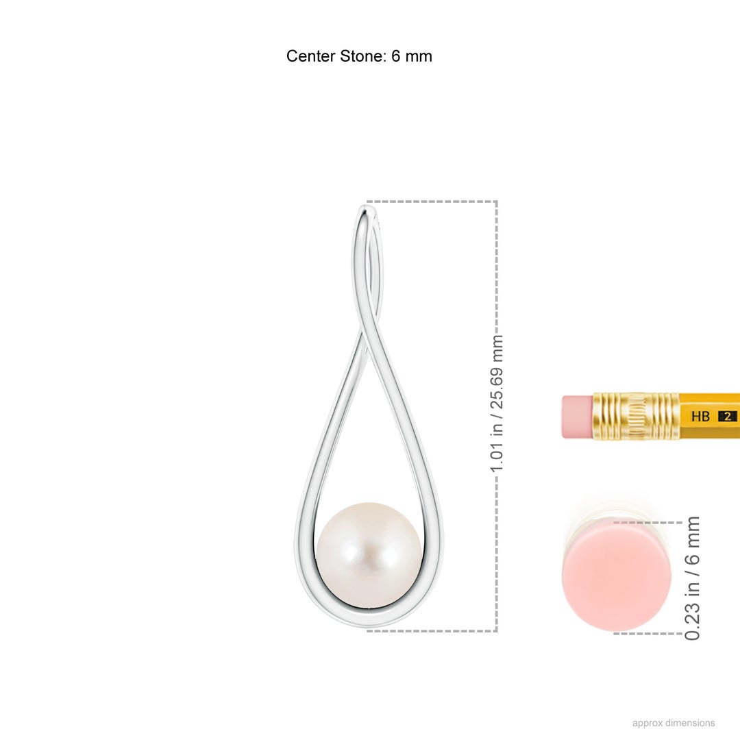 6mm AAAA Solitaire Freshwater Pearl Cradle Pendant in White Gold - ruler