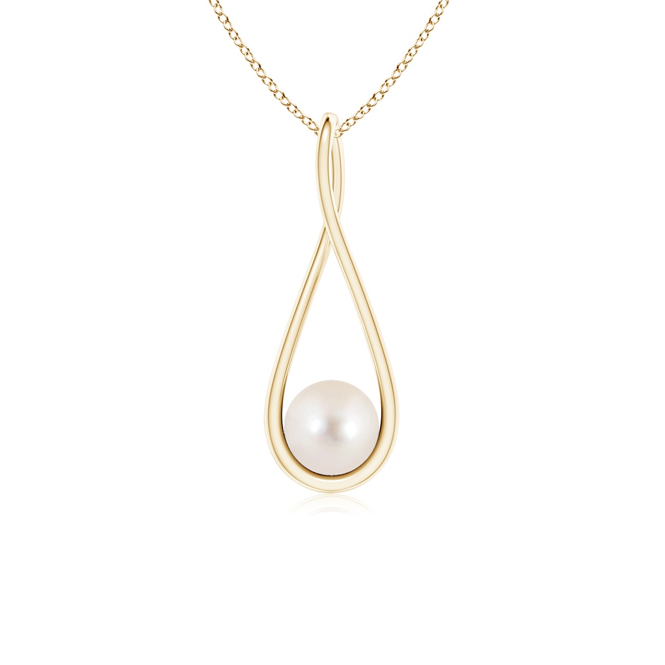 6mm AAAA Solitaire Freshwater Pearl Cradle Pendant in Yellow Gold 