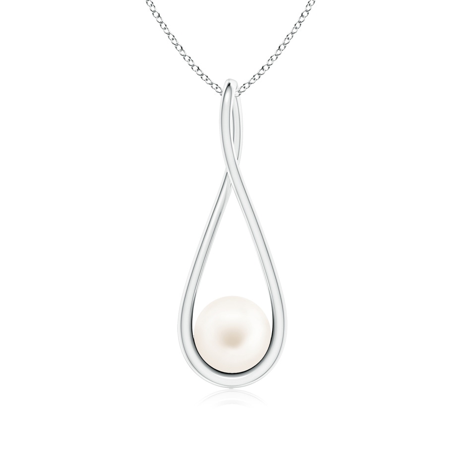 7mm AA Solitaire Freshwater Pearl Cradle Pendant in White Gold 