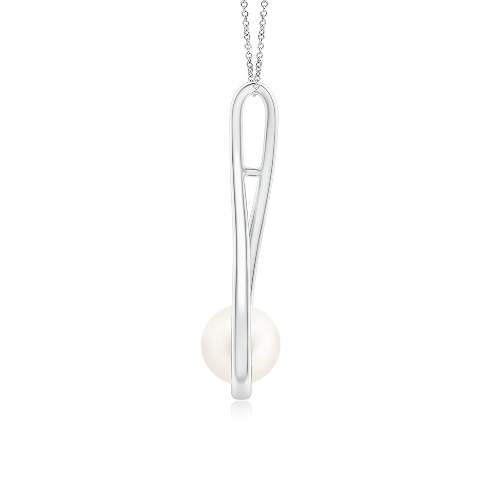 7mm AA Solitaire Freshwater Pearl Cradle Pendant in White Gold side 1