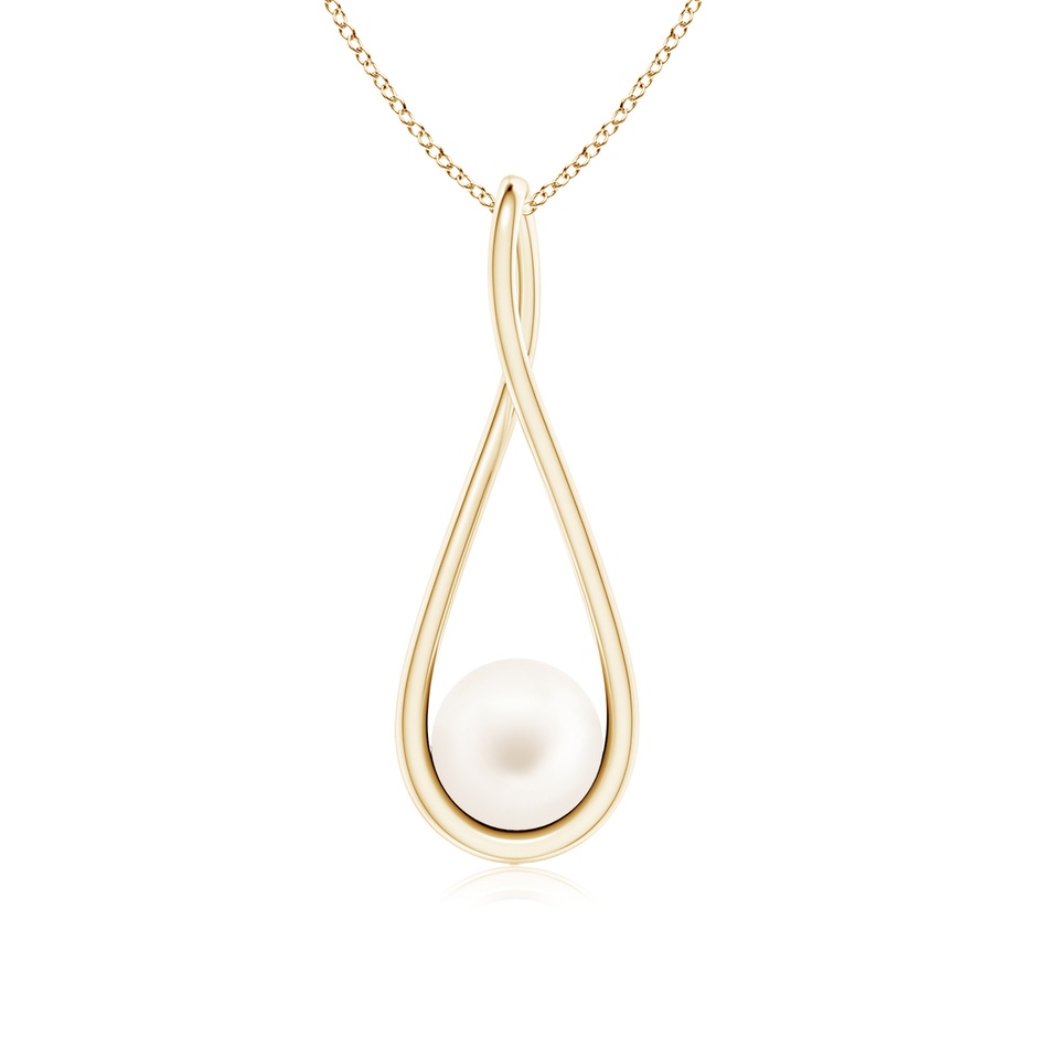 7mm AA Solitaire Freshwater Pearl Cradle Pendant in Yellow Gold 
