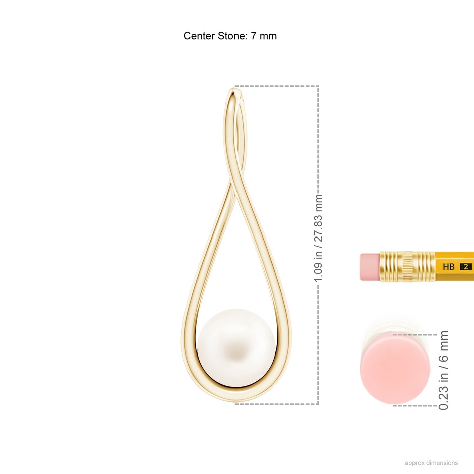 7mm AA Solitaire Freshwater Pearl Cradle Pendant in Yellow Gold ruler