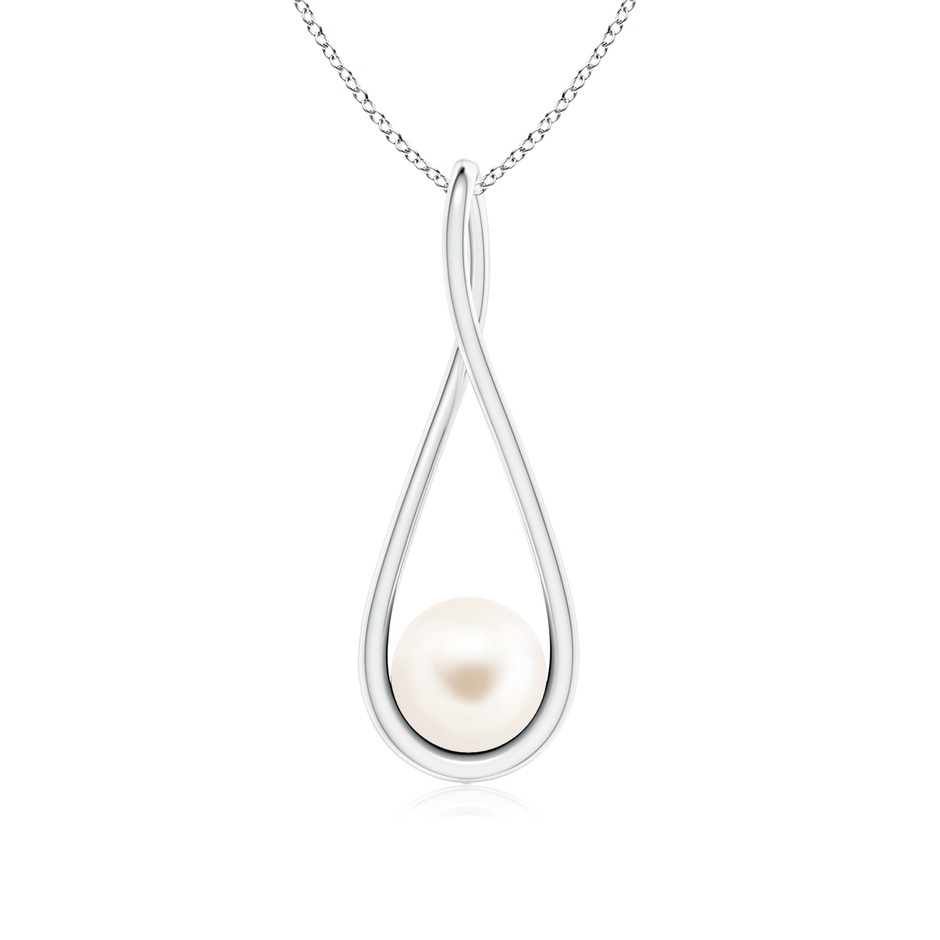 7mm AAA Solitaire Freshwater Pearl Cradle Pendant in White Gold 