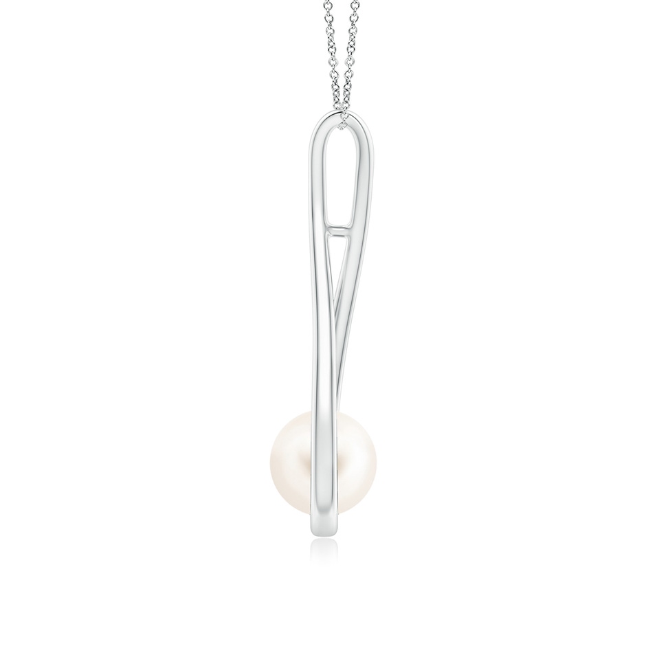 7mm AAA Solitaire Freshwater Pearl Cradle Pendant in White Gold side 1