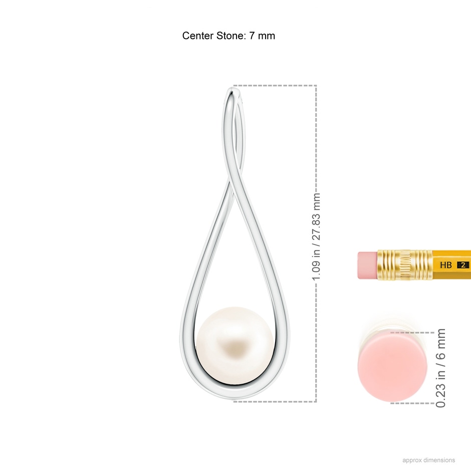 7mm AAA Solitaire Freshwater Pearl Cradle Pendant in White Gold ruler