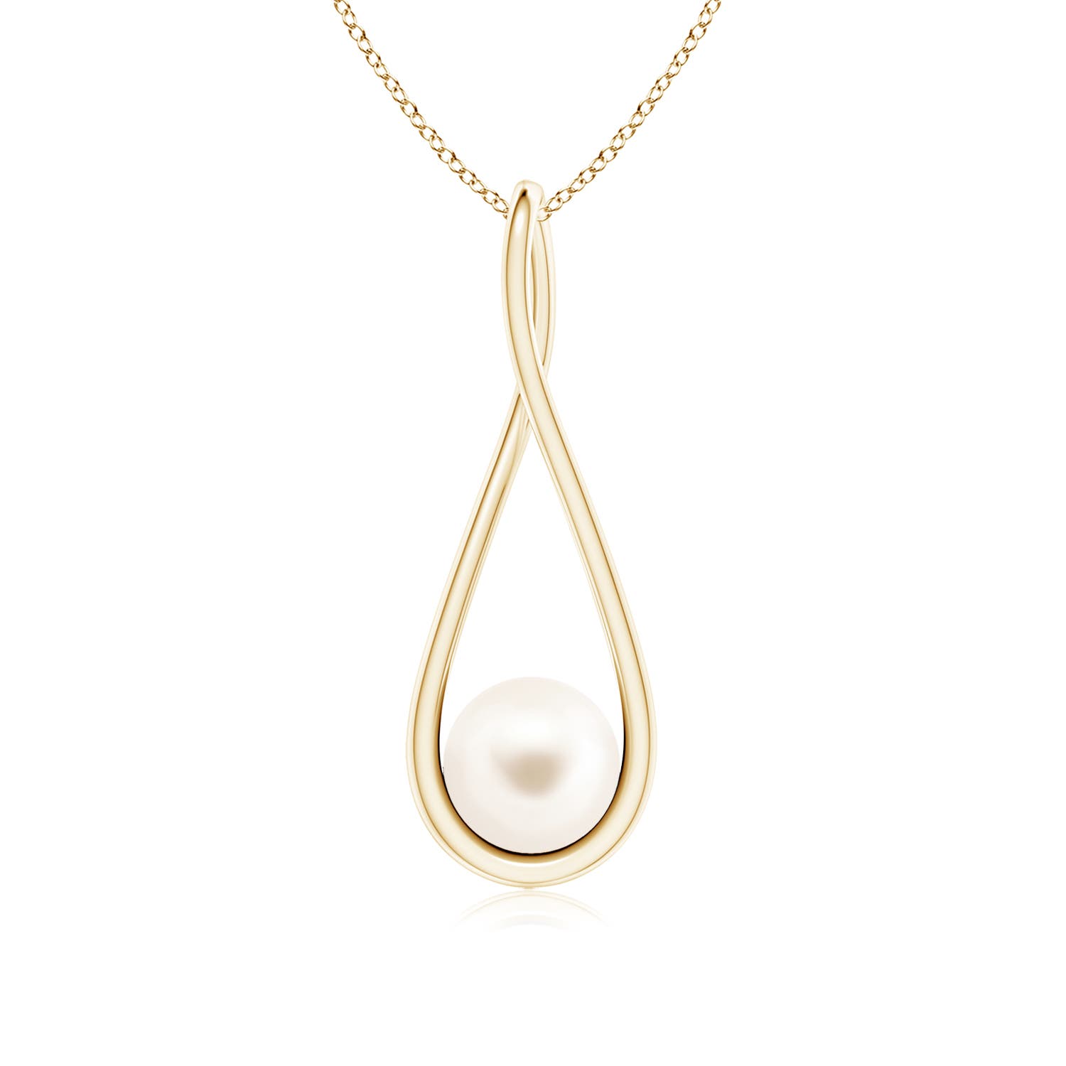 7mm AAA Solitaire Freshwater Pearl Cradle Pendant in Yellow Gold