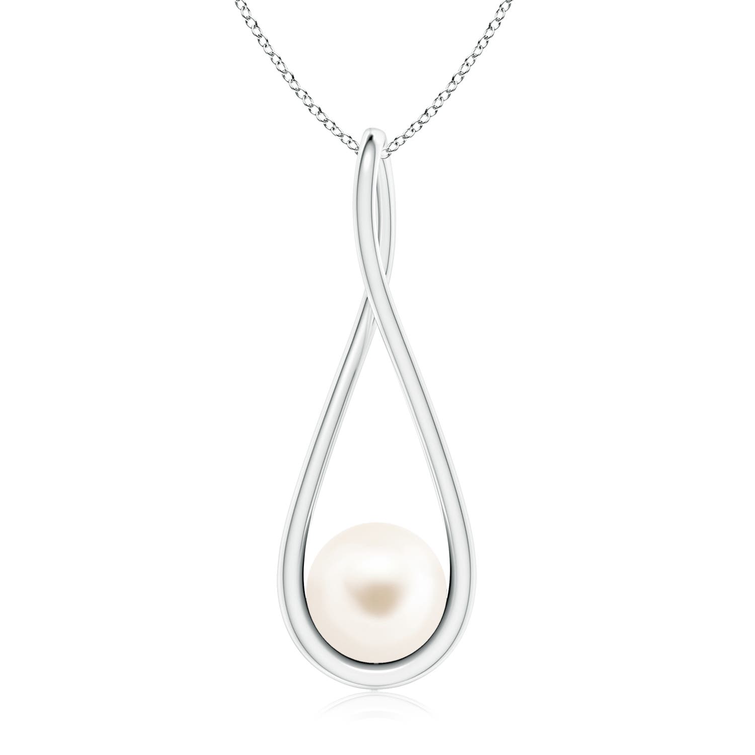 8mm AAA Solitaire Freshwater Pearl Cradle Pendant in White Gold