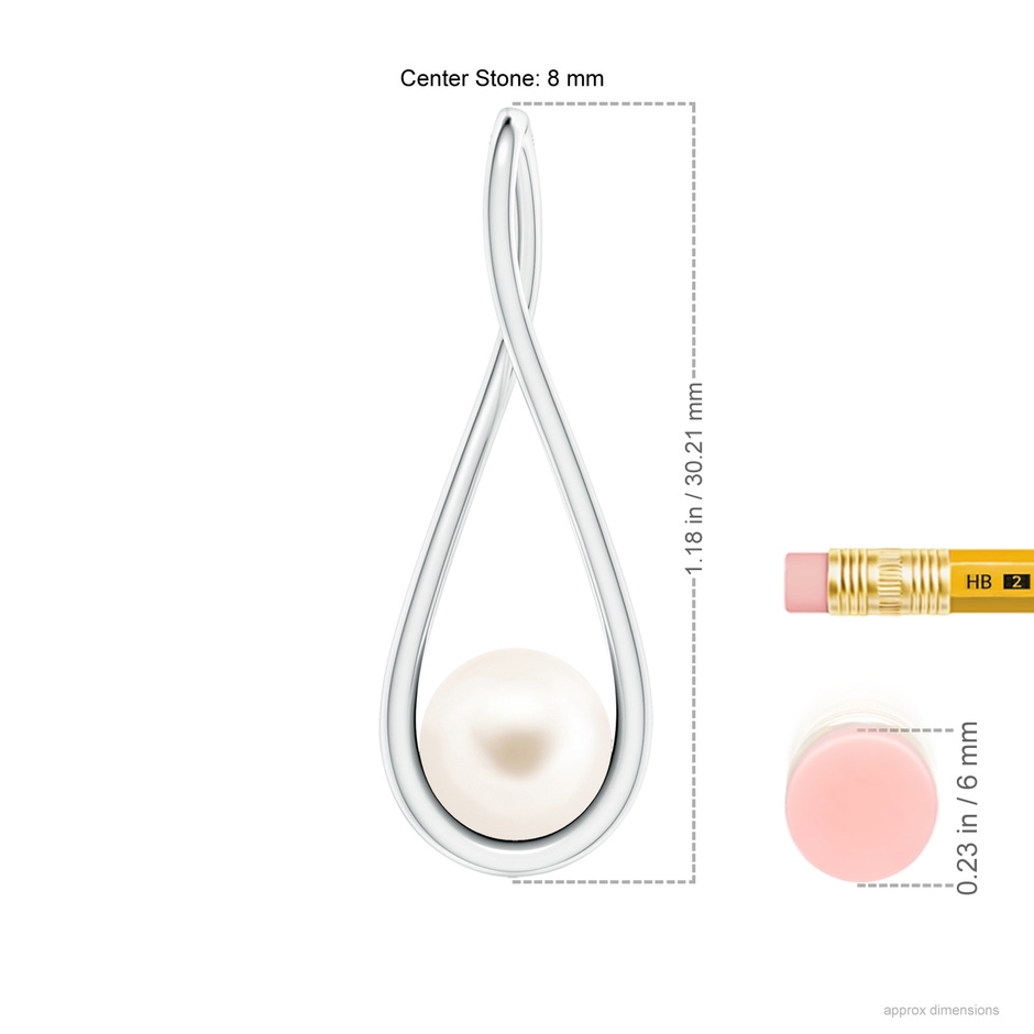 8mm AAA Solitaire Freshwater Pearl Cradle Pendant in White Gold ruler