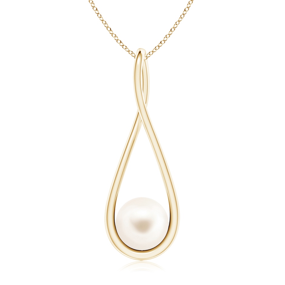 8mm AAA Solitaire Freshwater Pearl Cradle Pendant in Yellow Gold 