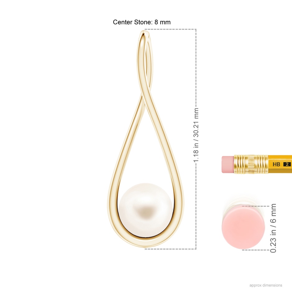 8mm AAA Solitaire Freshwater Pearl Cradle Pendant in Yellow Gold ruler