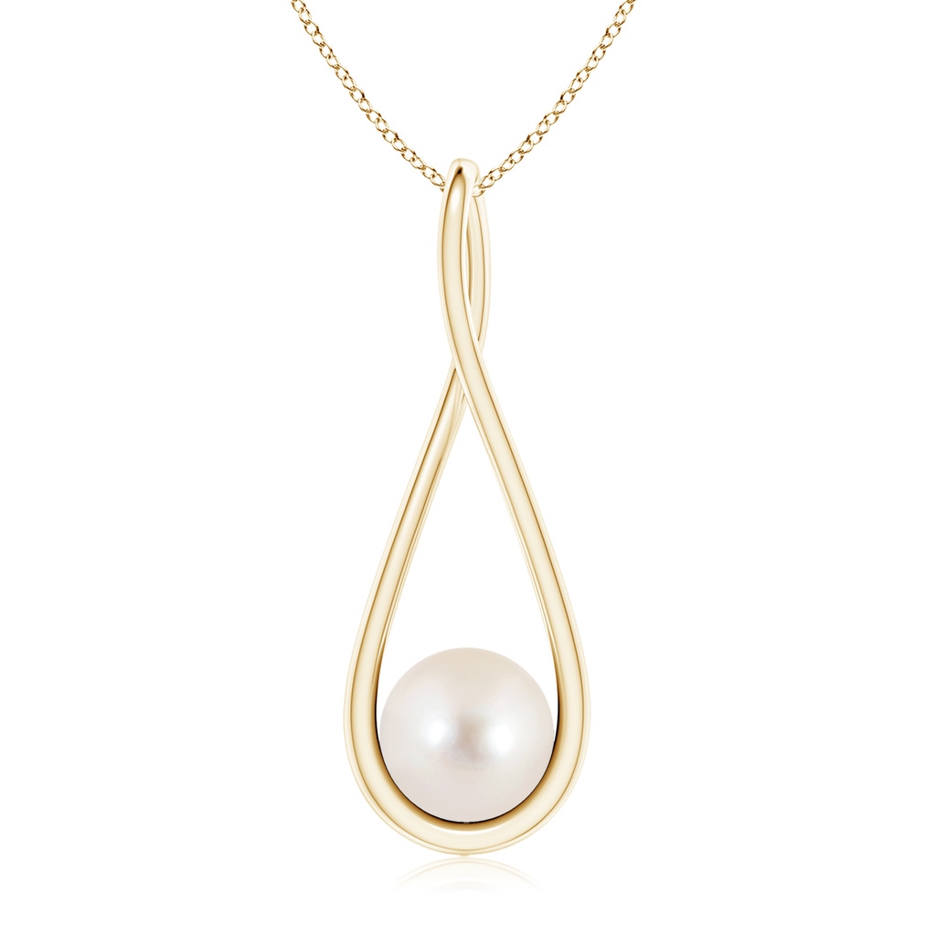 8mm AAAA Solitaire Freshwater Pearl Cradle Pendant in Yellow Gold