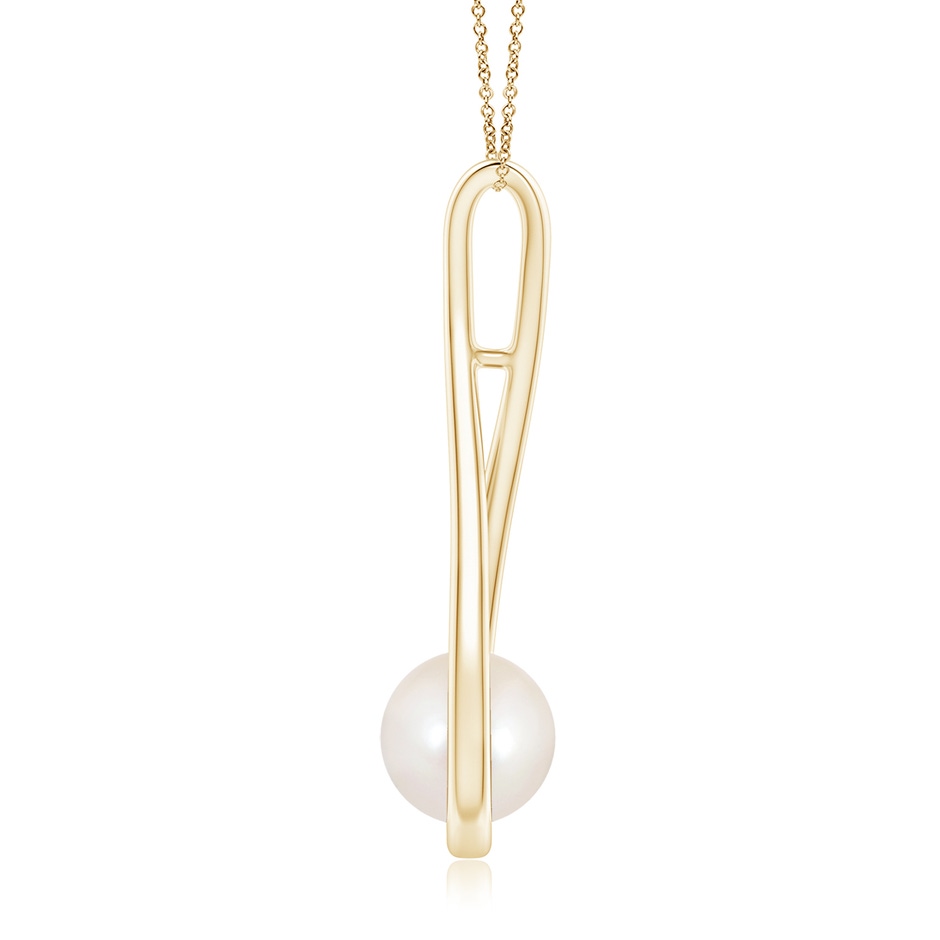 8mm AAAA Solitaire Freshwater Pearl Cradle Pendant in Yellow Gold side 1