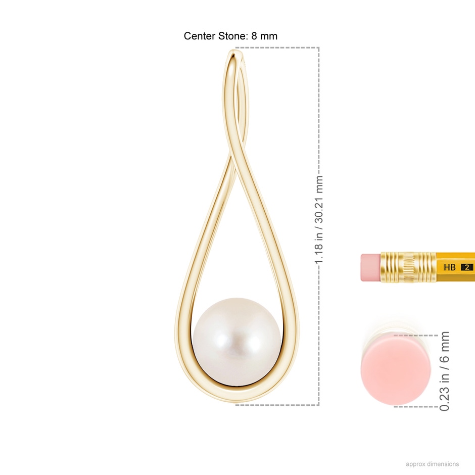 8mm AAAA Solitaire Freshwater Pearl Cradle Pendant in Yellow Gold ruler