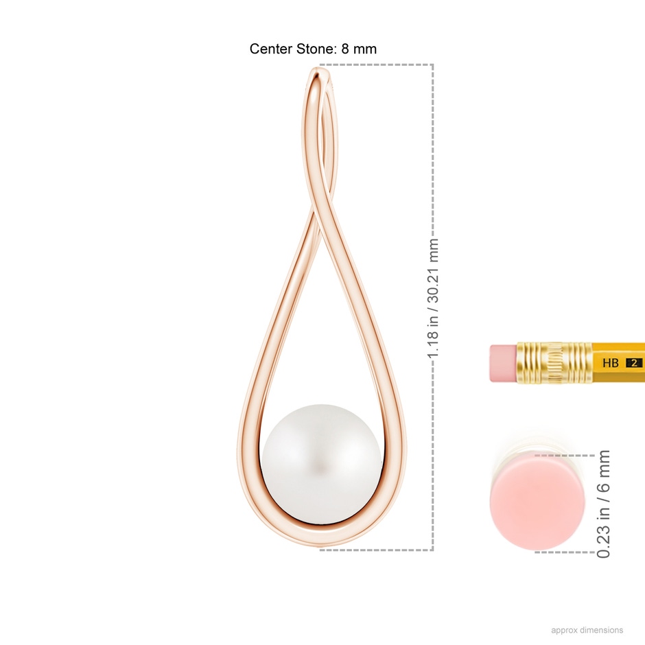 8mm AA Solitaire South Sea Pearl Cradle Pendant in Rose Gold ruler