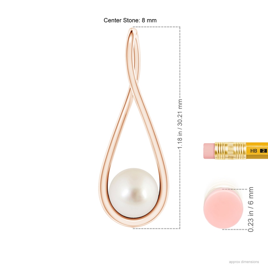 8mm AAAA Solitaire South Sea Pearl Cradle Pendant in Rose Gold ruler