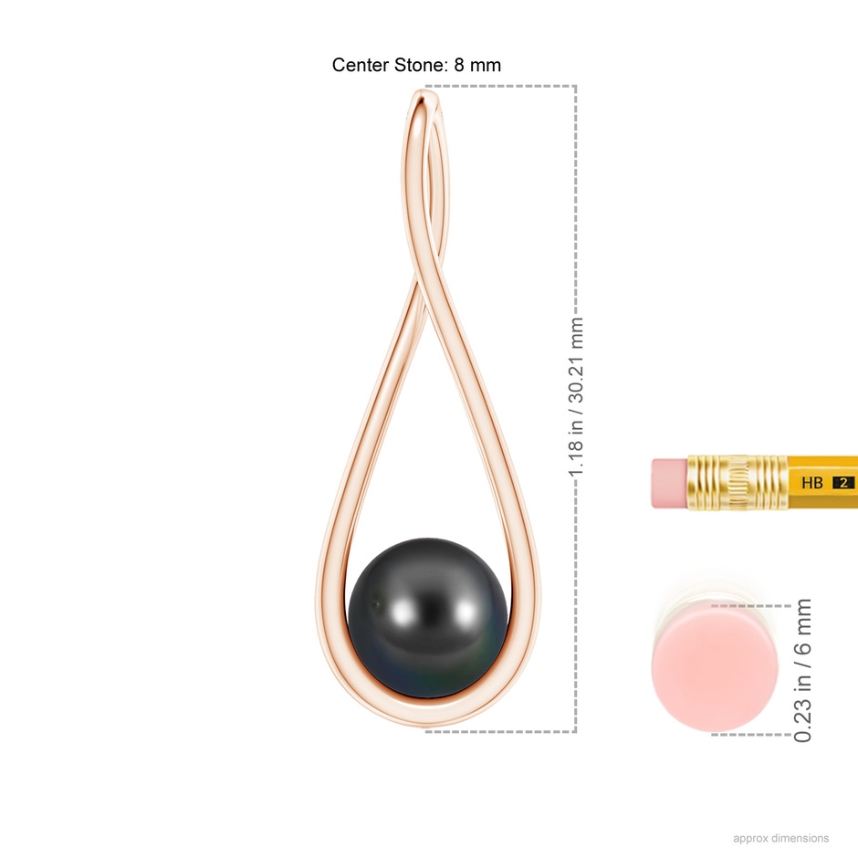 8mm AA Solitaire Tahitian Pearl Cradle Pendant in Rose Gold ruler