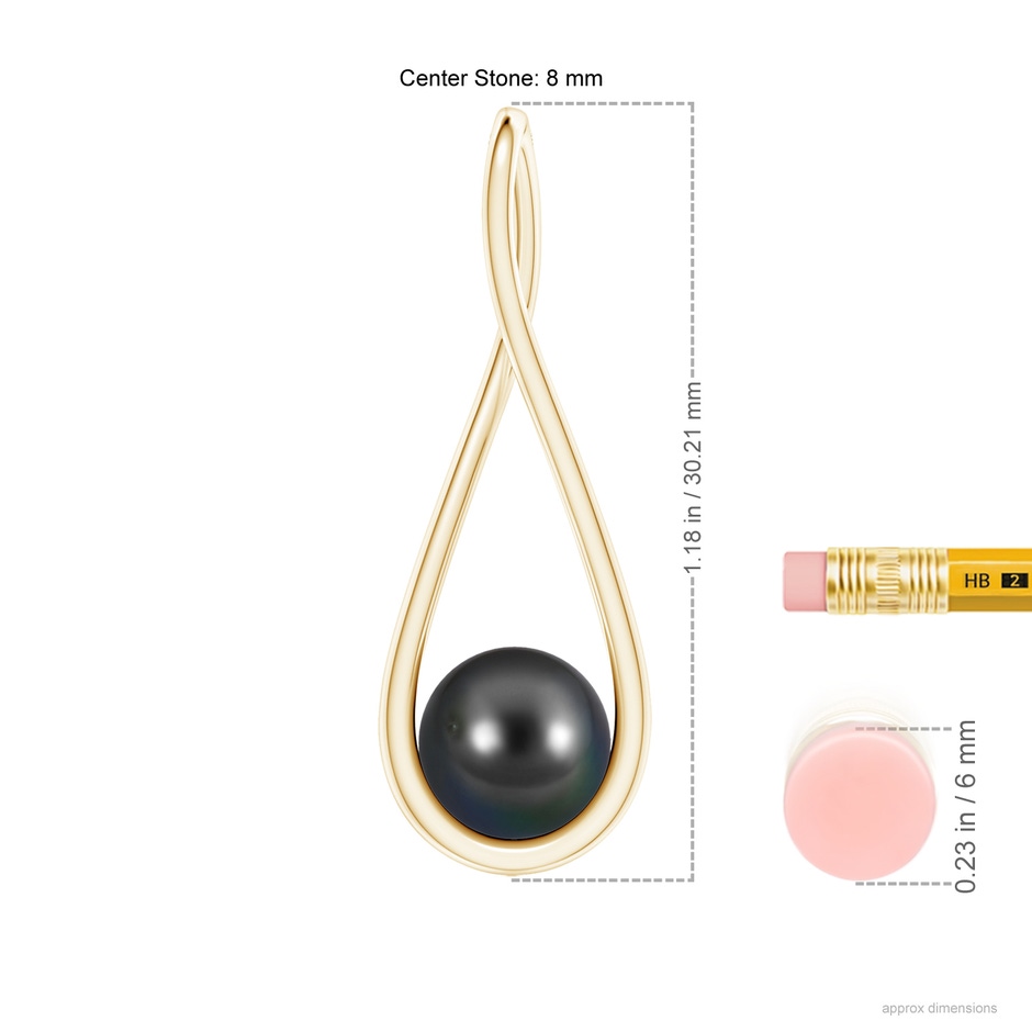 8mm AA Solitaire Tahitian Pearl Cradle Pendant in Yellow Gold ruler