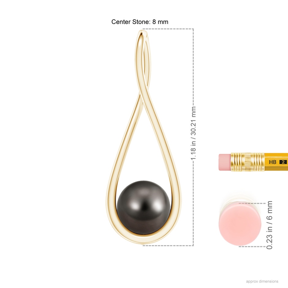8mm AAA Solitaire Tahitian Pearl Cradle Pendant in Yellow Gold ruler