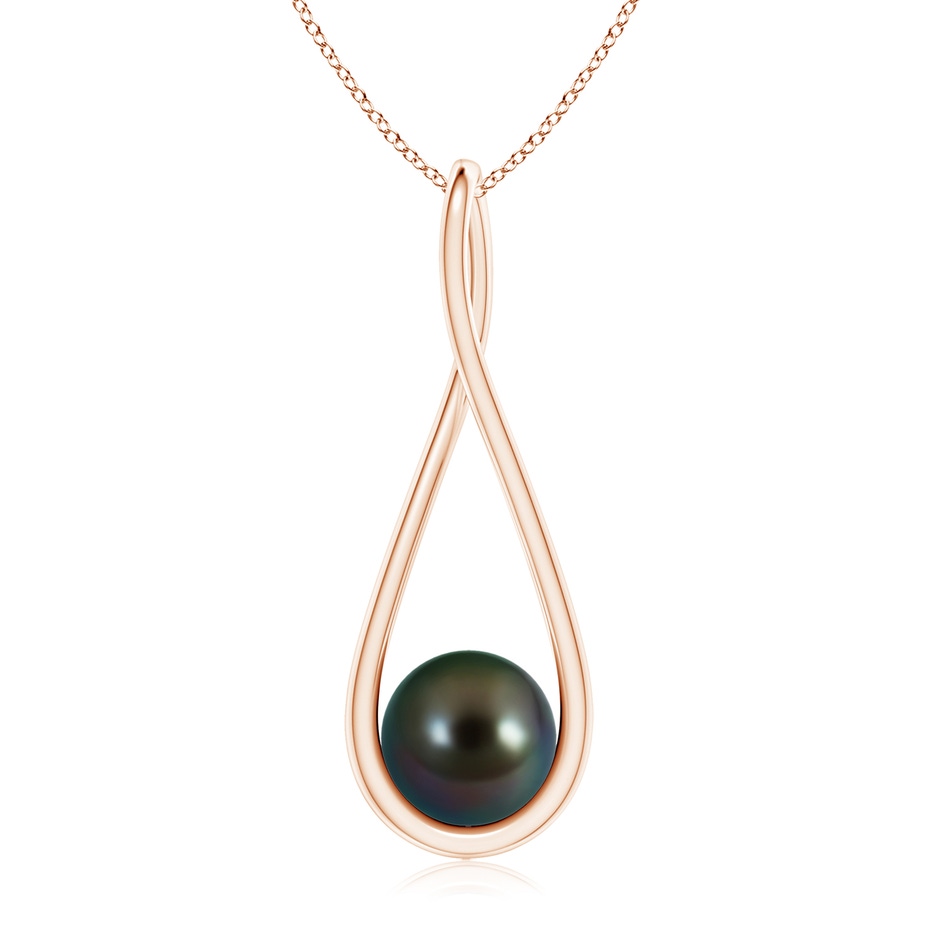 8mm AAAA Solitaire Tahitian Pearl Cradle Pendant in Rose Gold 