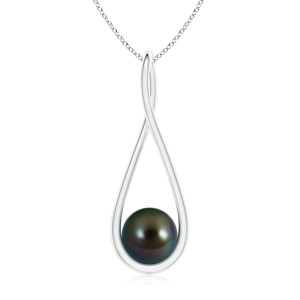 8mm AAAA Solitaire Tahitian Pearl Cradle Pendant in White Gold