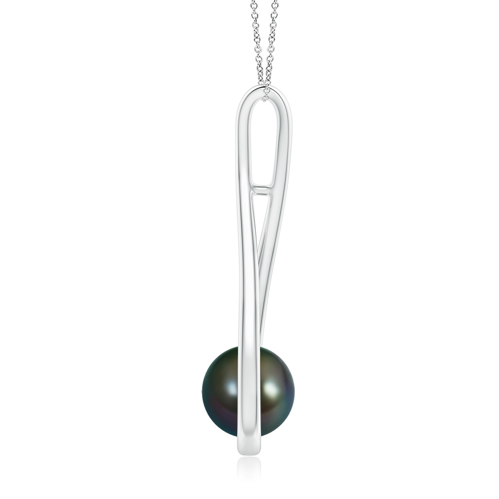 8mm AAAA Solitaire Tahitian Pearl Cradle Pendant in White Gold Side 1