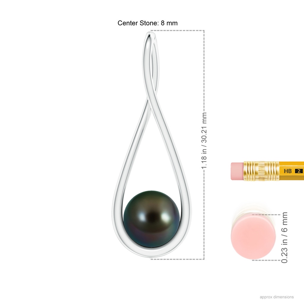 8mm AAAA Solitaire Tahitian Pearl Cradle Pendant in White Gold Ruler