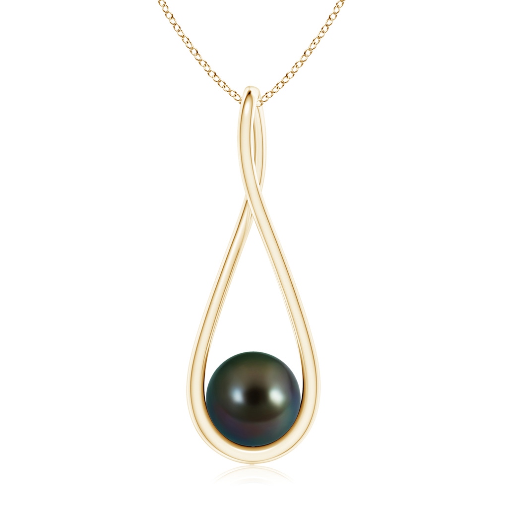 8mm AAAA Solitaire Tahitian Pearl Cradle Pendant in Yellow Gold