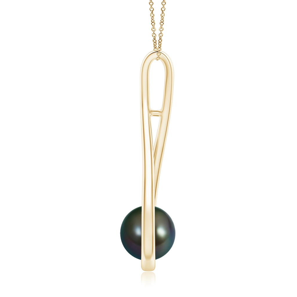 8mm AAAA Solitaire Tahitian Pearl Cradle Pendant in Yellow Gold Side 1