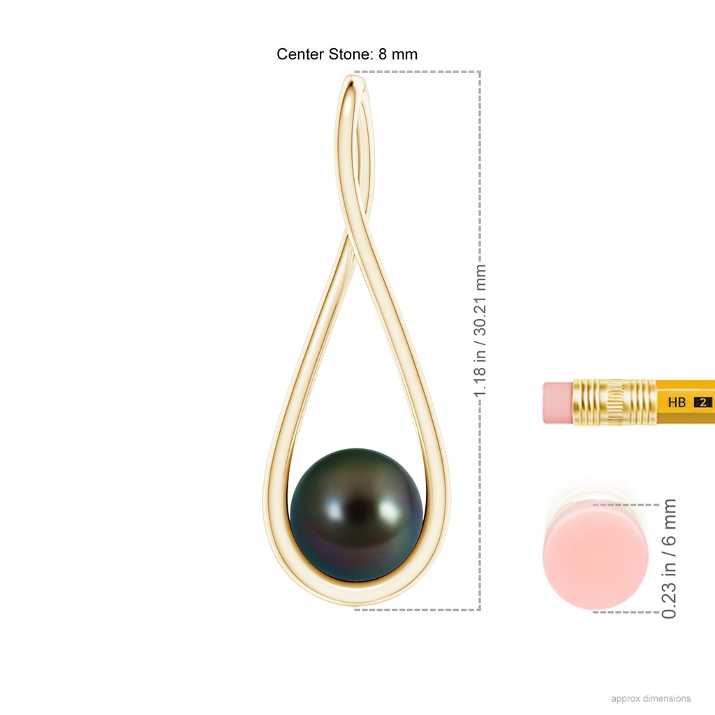 8mm AAAA Solitaire Tahitian Pearl Cradle Pendant in Yellow Gold Ruler