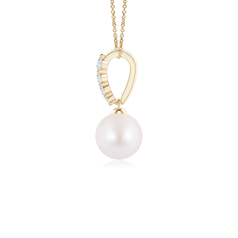 6mm AA Japanese Akoya Pearl Pendant with Diamonds in Yellow Gold side 1