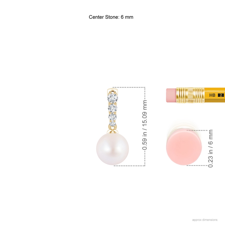 6mm AA Japanese Akoya Pearl Pendant with Diamonds in Yellow Gold ruler