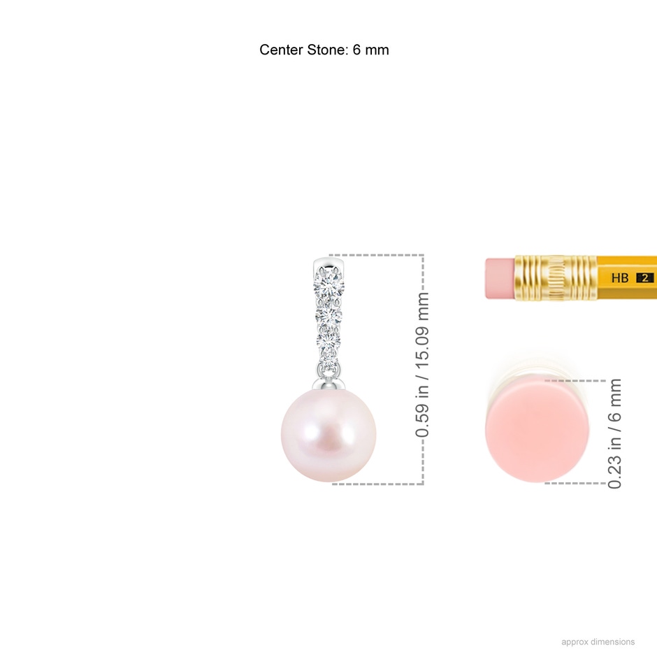 6mm AAAA Japanese Akoya Pearl Pendant with Diamonds in White Gold ruler