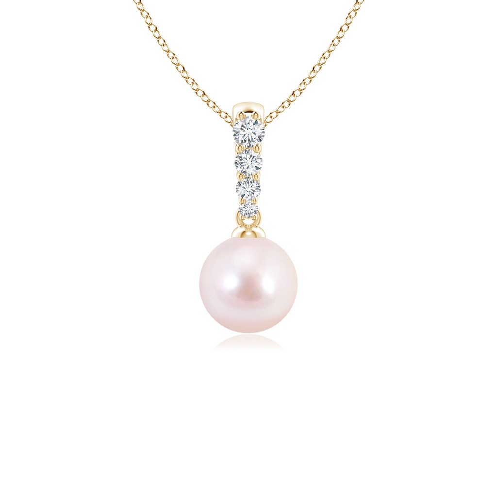 6mm AAAA Japanese Akoya Pearl Pendant with Diamonds in Yellow Gold