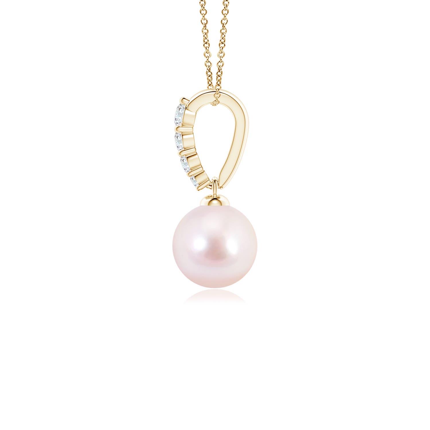 6mm AAAA Japanese Akoya Pearl Pendant with Diamonds in Yellow Gold