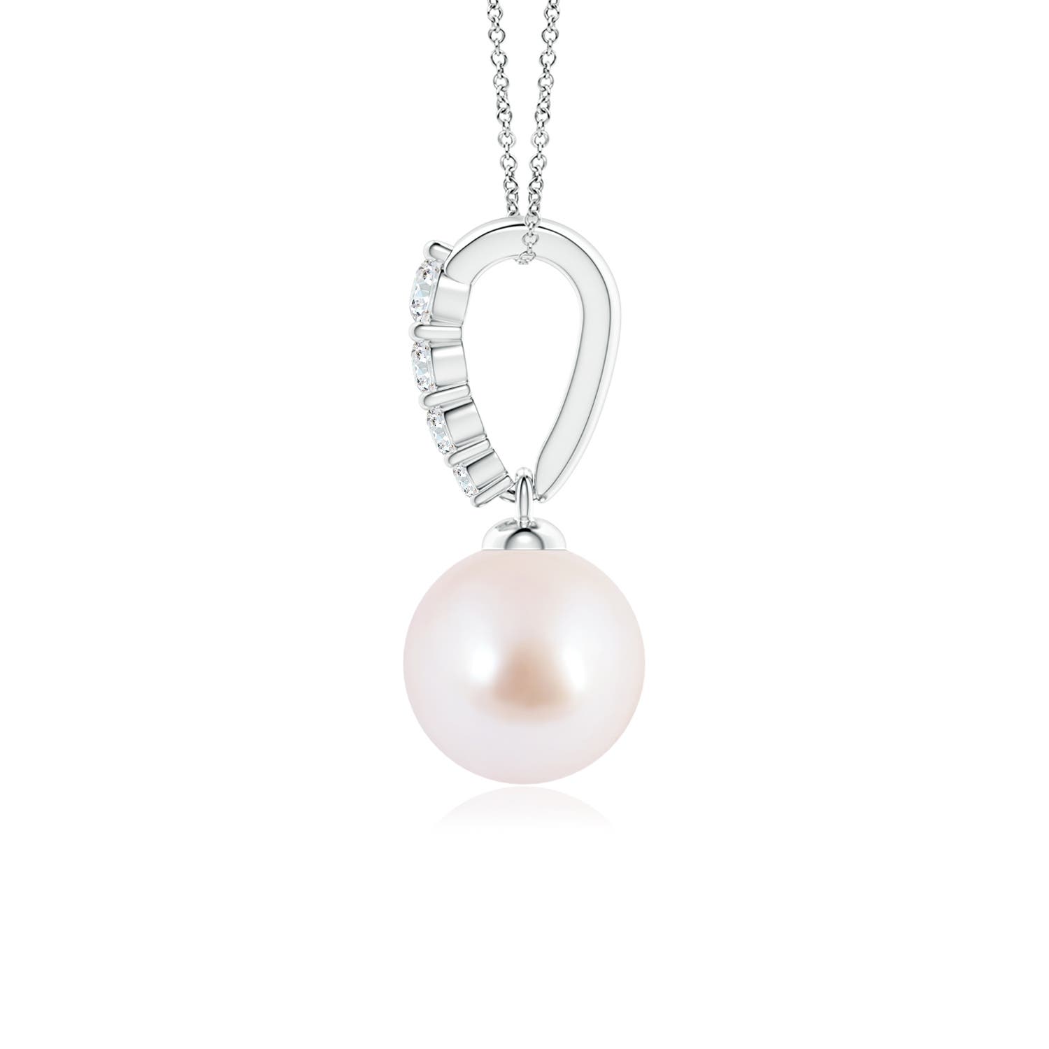 7mm AAA Japanese Akoya Pearl Pendant with Diamonds in P950 Platinum - side 1