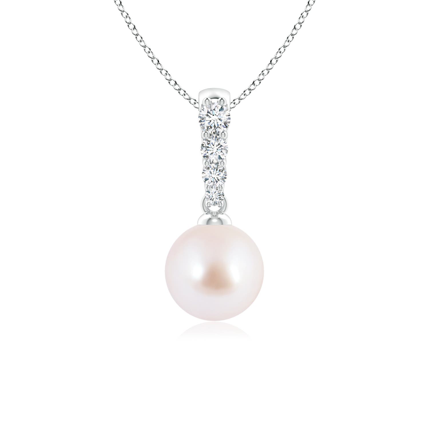 7mm AAA Japanese Akoya Pearl Pendant with Diamonds in White Gold