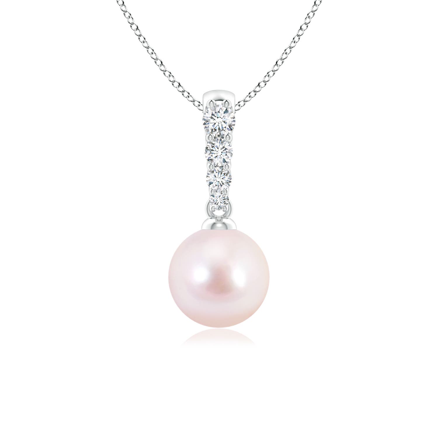 7mm AAAA Japanese Akoya Pearl Pendant with Diamonds in White Gold