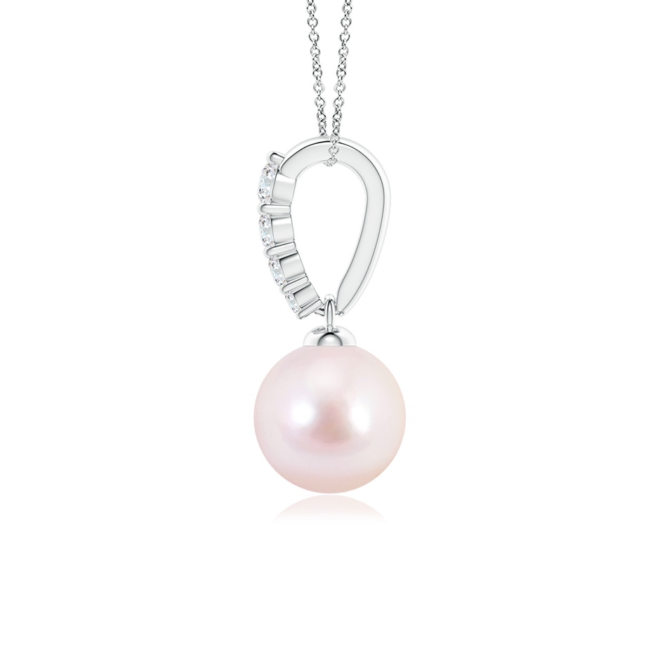 7mm AAAA Japanese Akoya Pearl Pendant with Diamonds in White Gold side 1