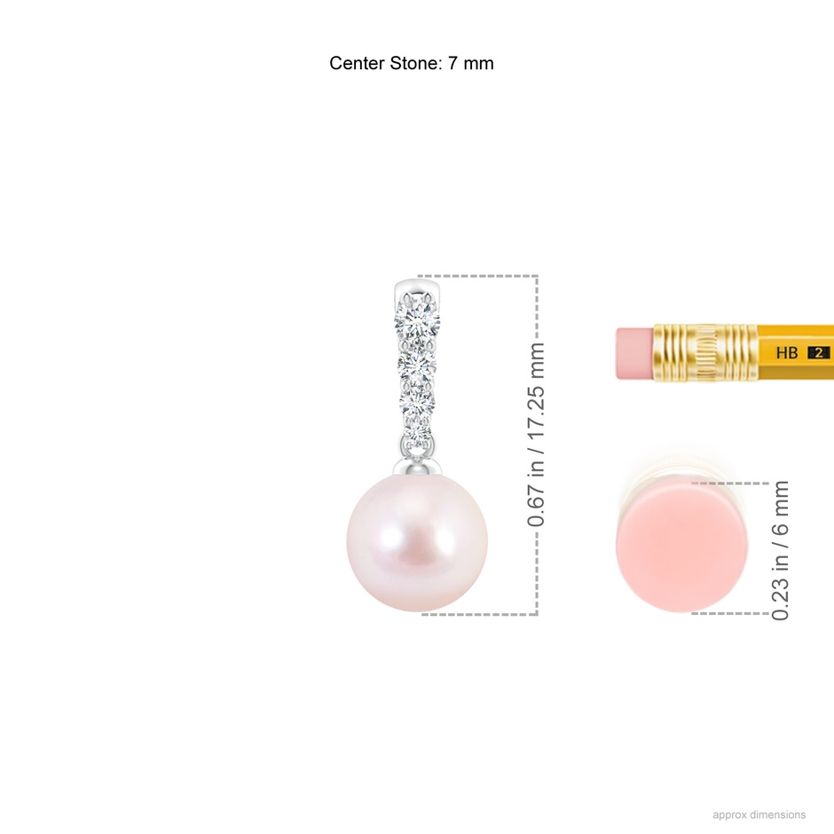 7mm AAAA Japanese Akoya Pearl Pendant with Diamonds in White Gold ruler